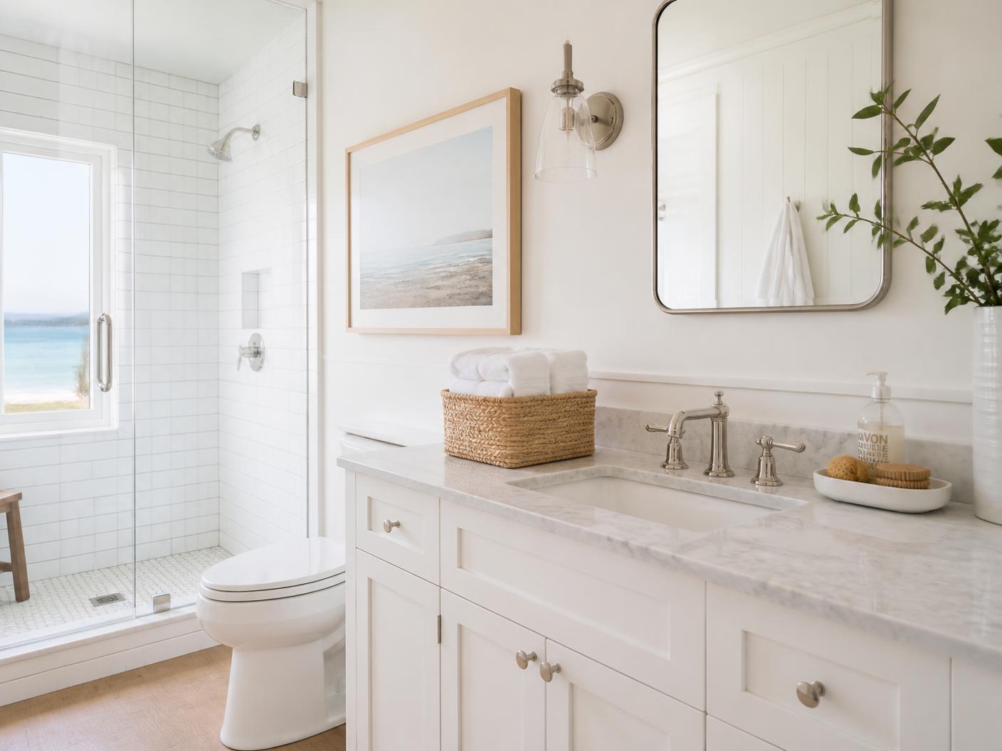 Sparkling clean bathroom in a 30A beach home after professional cleaning